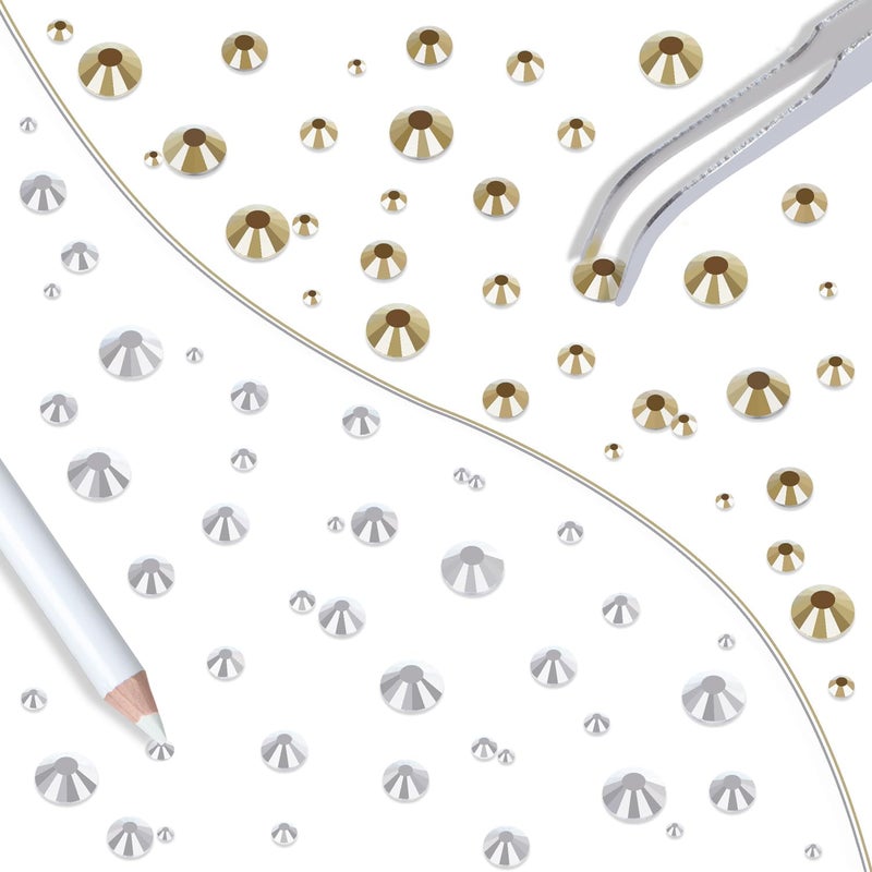 LPBeads 6400 Pieces Gold and Silver Hotfix Rhinestones Flat Back 5 Mixed Sizes Crystal Round Glass Gems with Tweezers and Picking Rhinestones Pen - Image 5